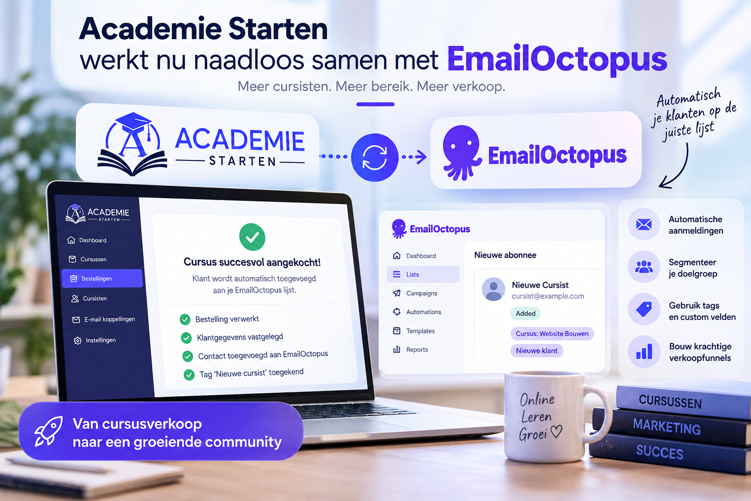 Academie Starten werkt nu naadloos samen met EmailOctopus